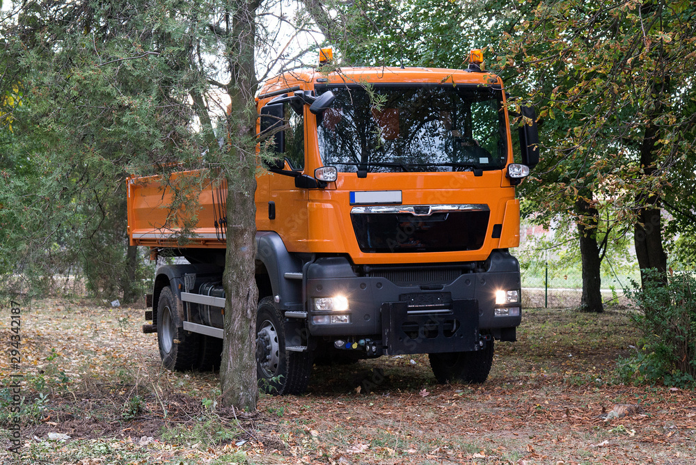 Garbage truck in the forest