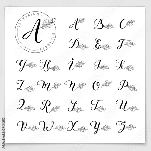 Hand drawn alphabet written with brush pen.