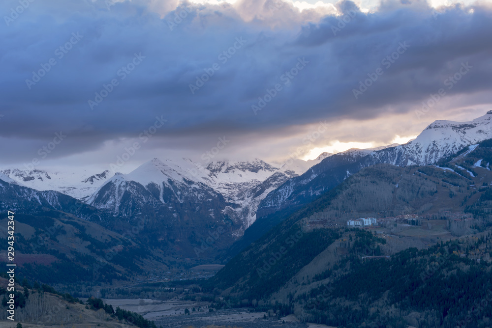 Sunrise with storm cloud with the view of Telluride Valley, Colorado