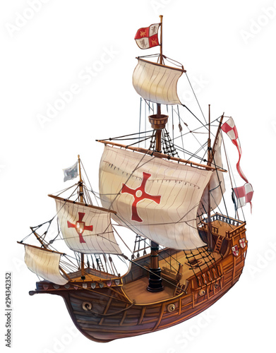 Old Columbus ship on white background