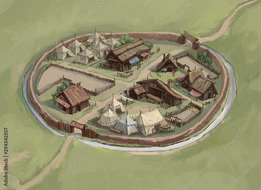 Map, layout of a small medieval town, the Viking settlement Stock Illustration Adobe Stock