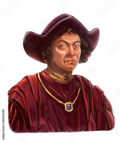 Portrait of Christopher Columbus on white background