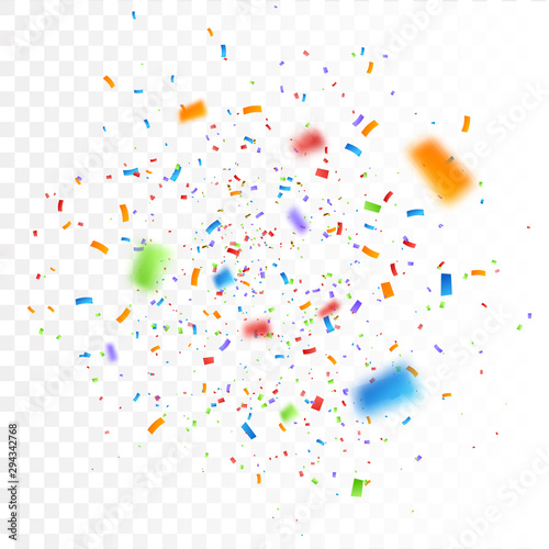 Confetti background vector isolated. Colorful bright confetti pieces. Holiday festive background