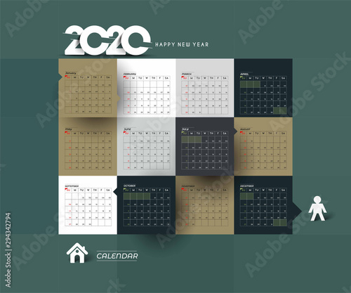 Happy new year 2020 Calendar - New Year Holiday design elements for holiday cards, calendar banner poster for decorations, Vector Illustration Background.