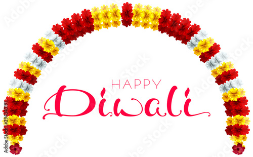 Diwali festival of lights garland flower and calligraphy text greeting card