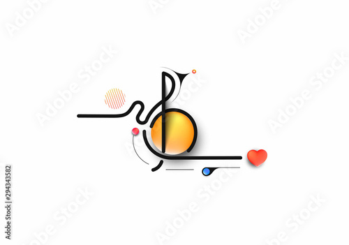 Abstract Music notes banner design, Flat Line art vector illustration.