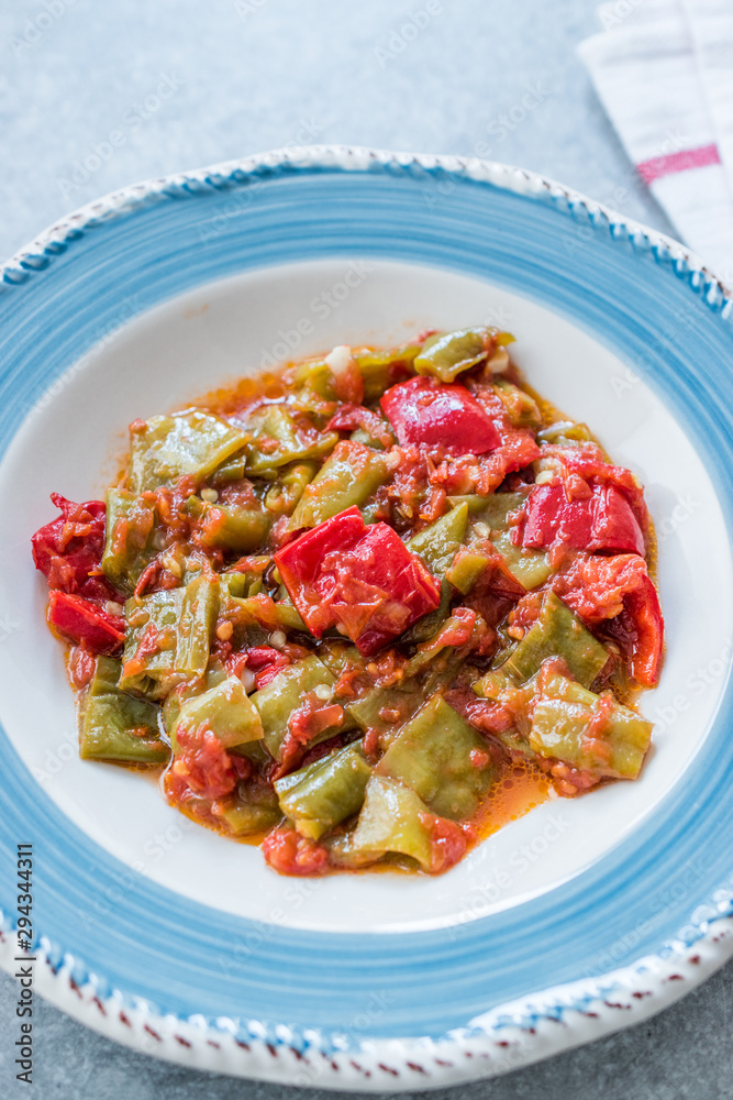 Turkish Green Pepper with Tomato Sauce / Biber Yaglamasi. Turkish Green Pepper with Tomato Sauce / Biber Yaglamasi.