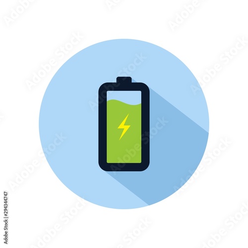 Battery charging icon vector, charging battery illustration, power battery sign isolated on blue circle