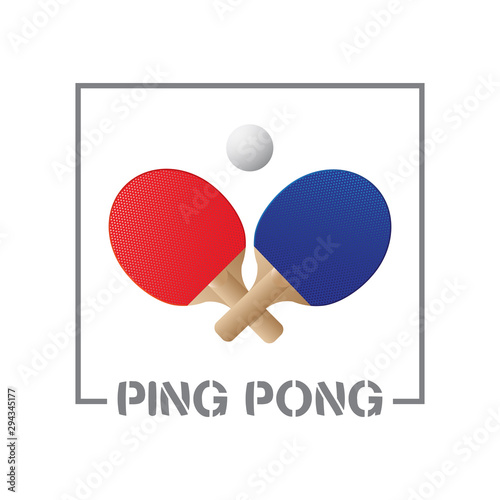 Ping pong table tennis paddle with ball flat vector 