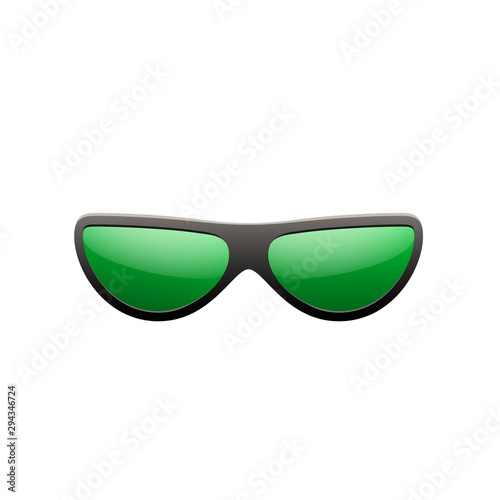 Sunglasses 3D. Summer sunglass shade isolated white background. Fun color sun glass. Realistic design eye sight protection Cool fashion eyeglasses. Beach summer sunlight accessory Vector illustration