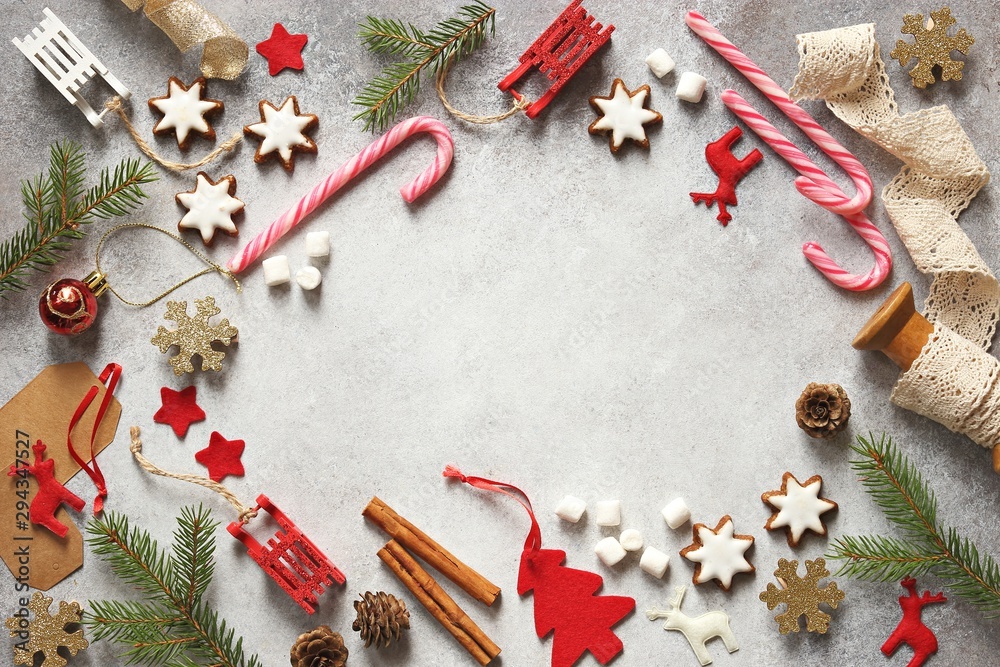 Christmas background. Festive flat layout Christmas background. Festive flat layout