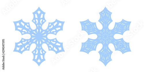 Snowflake icons set. Blue silhouette snow flake sign, isolated on white background. Flat design. Symbol of winter, frozen, Christmas, New Year holiday. Graphic element decoration. Vector illustration