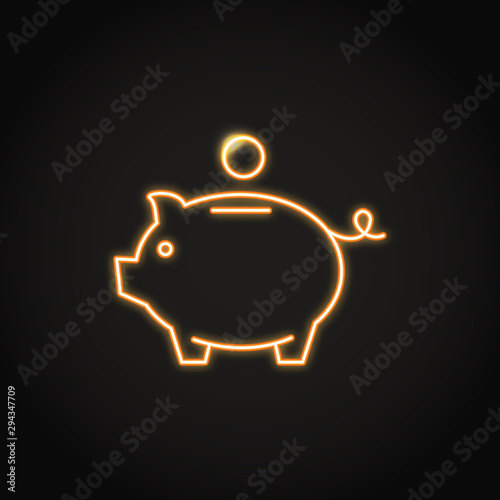 Piggy bank icon in neon line style