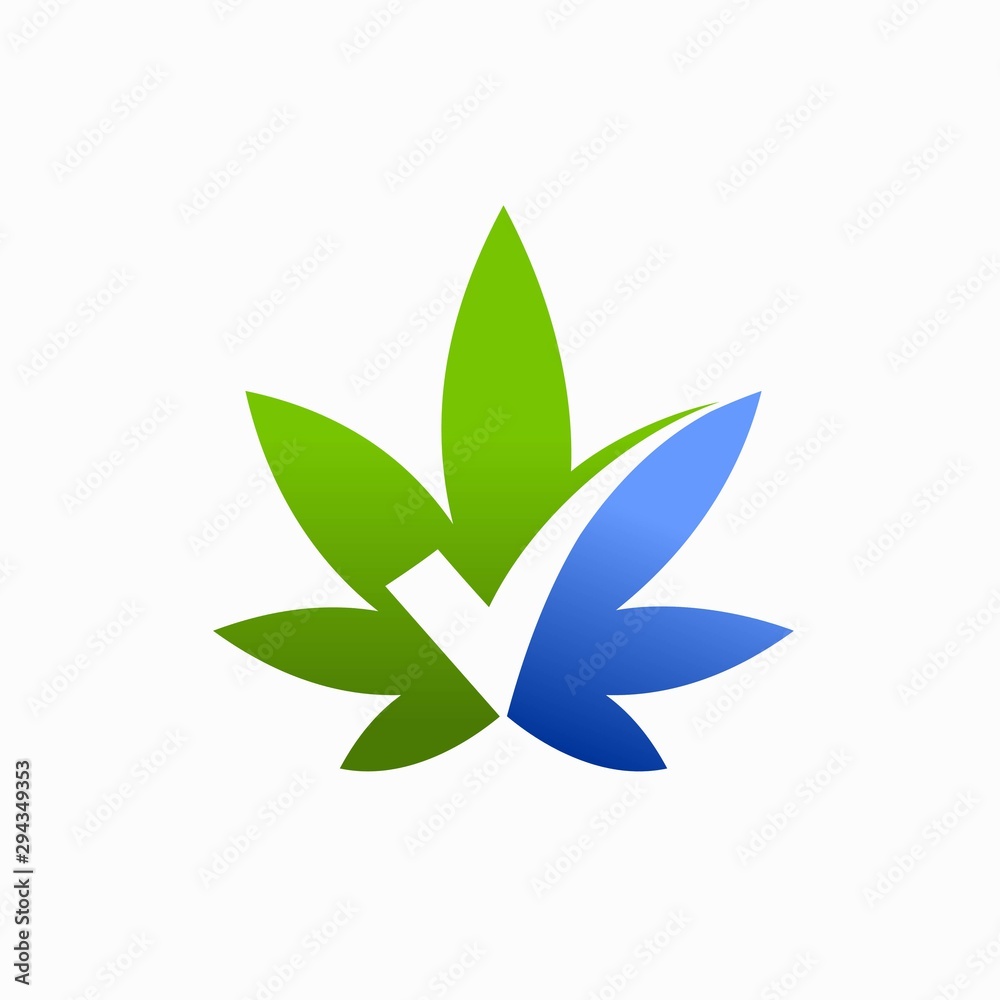 cannabis leaf logo with check mark