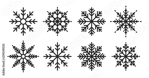 Snowflakes big set icons. Flake crystal silhouette collection. Happy new year  xmas  christmas. Snow  holiday  cold weather  frost. Winter design elements. Vector illustration.