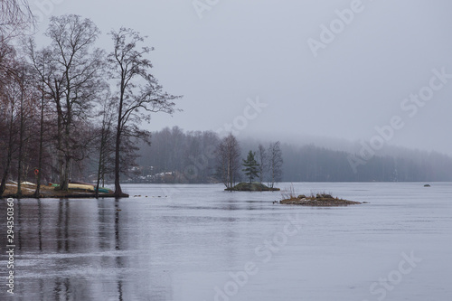 View of the Ruotsalainen Lake in winter scenery, Heinola, Finland.