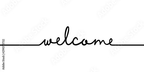 Welcome - continuous one black line with word. Minimalistic drawing of phrase illustration