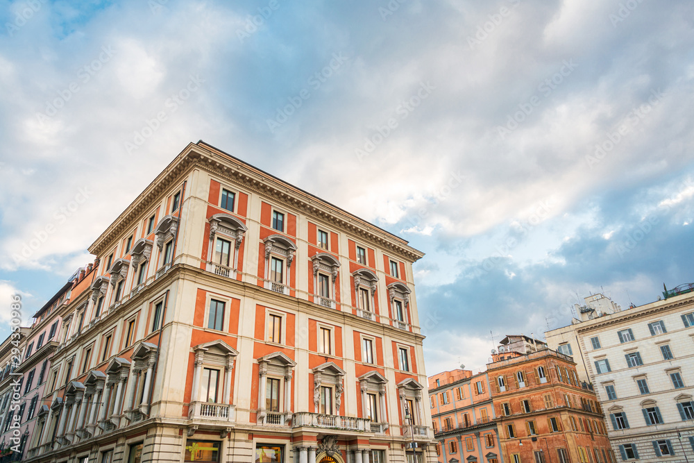 Fototapeta premium ROME, ITALY - January 17, 2019: Traditional street view of old buildings. is a city and special comune in Italy. With 2.9 million residents. Rome, ITALY