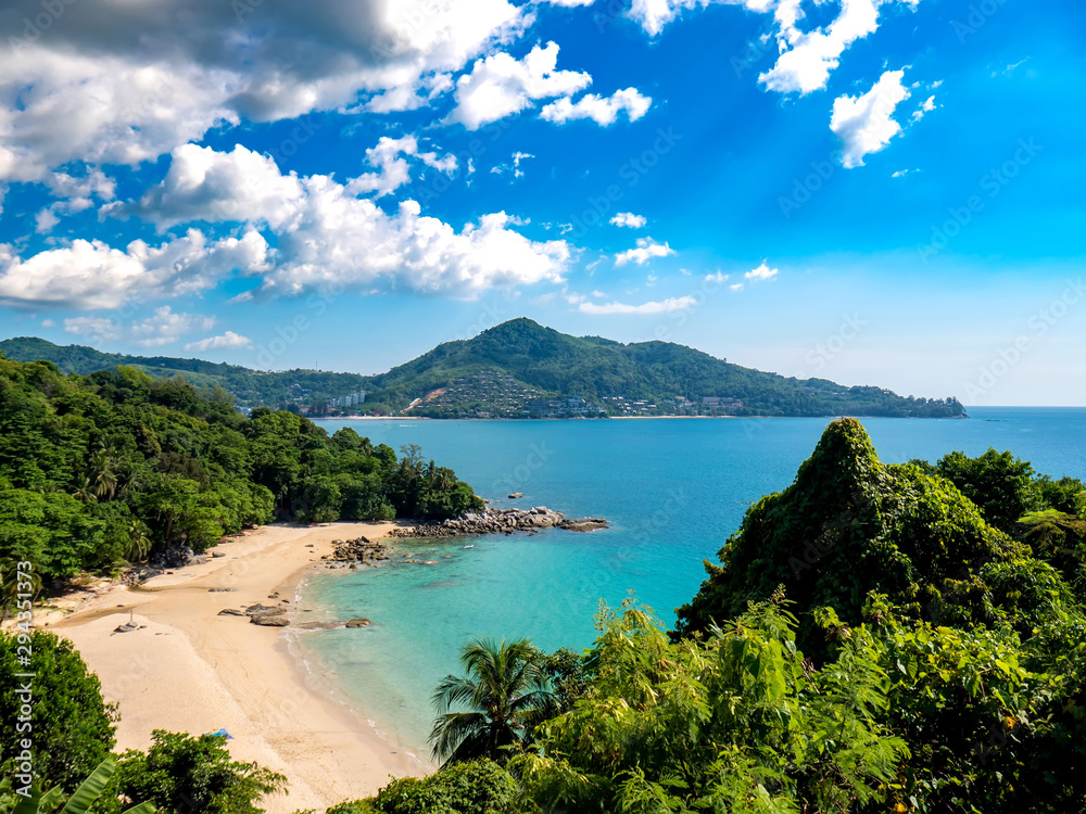 View on an idyllic tropical coast on a sunny day in Thailand