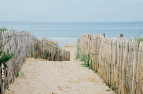 chemin menant    la plage avec une cl  ture et du sable d une dune