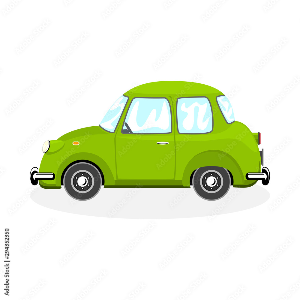 Green retro car isolated on white background, vector illustration
