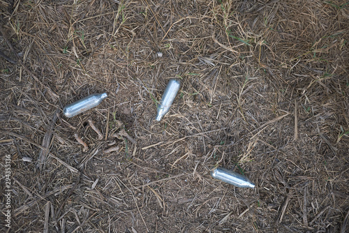 Ibiza, Spain - August 30, 2019  : Laughing drug metal canister.