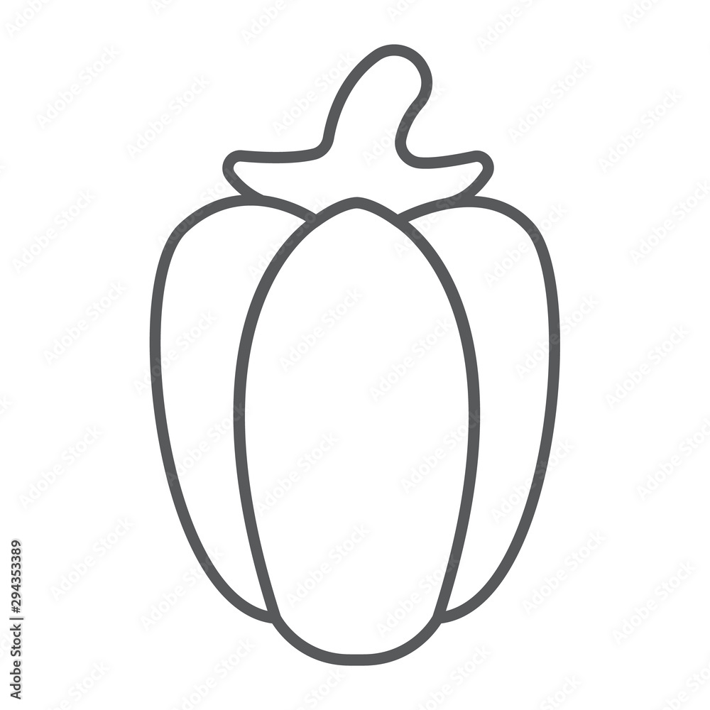 Bell pepper thin line icon, fruits and vegetables, capsicum sign, vector graphics, a linear pattern on a white background. Bell pepper thin line icon, fruits and vegetables, capsicum sign, vector graphics, a linear pattern on a white background.