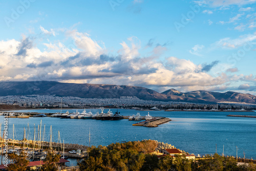 Overview of the port and the city of Athens, Greece