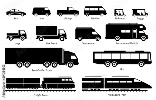Fotótapéta List of commercial landed vehicles transportation icons