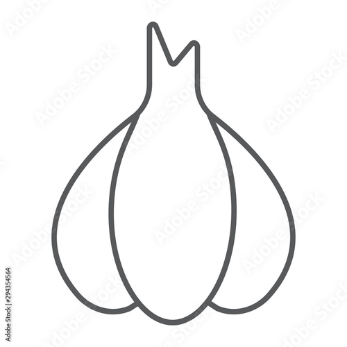 Garlic thin line icon, pungent and vegetable, clove sign, vector graphics, a linear pattern on a white backgrond.