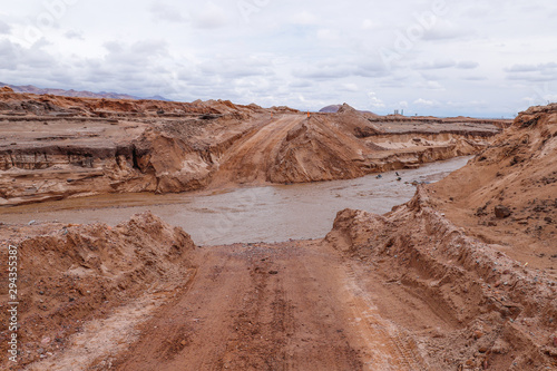 Road interrupted after heavy rains near Toconao, San Pedro de Atacama, Chile - February, 2019