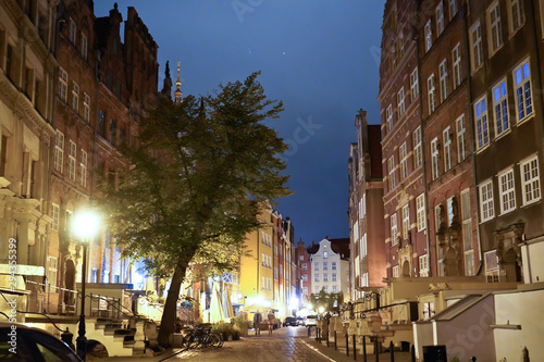 Gdansk, Poland - September 2019: View of the night streets of the city. The architecture of the old city in the night. © ShapikMedia