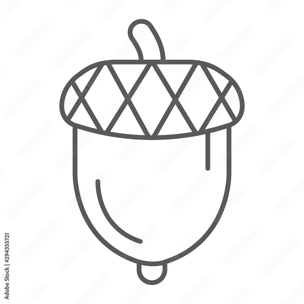 Acorn thin line icon, oak and growth, plant sign, vector graphics, a linear pattern on a white backgrond. Acorn thin line icon, oak and growth, plant sign, vector graphics, a linear pattern on a white backgrond.