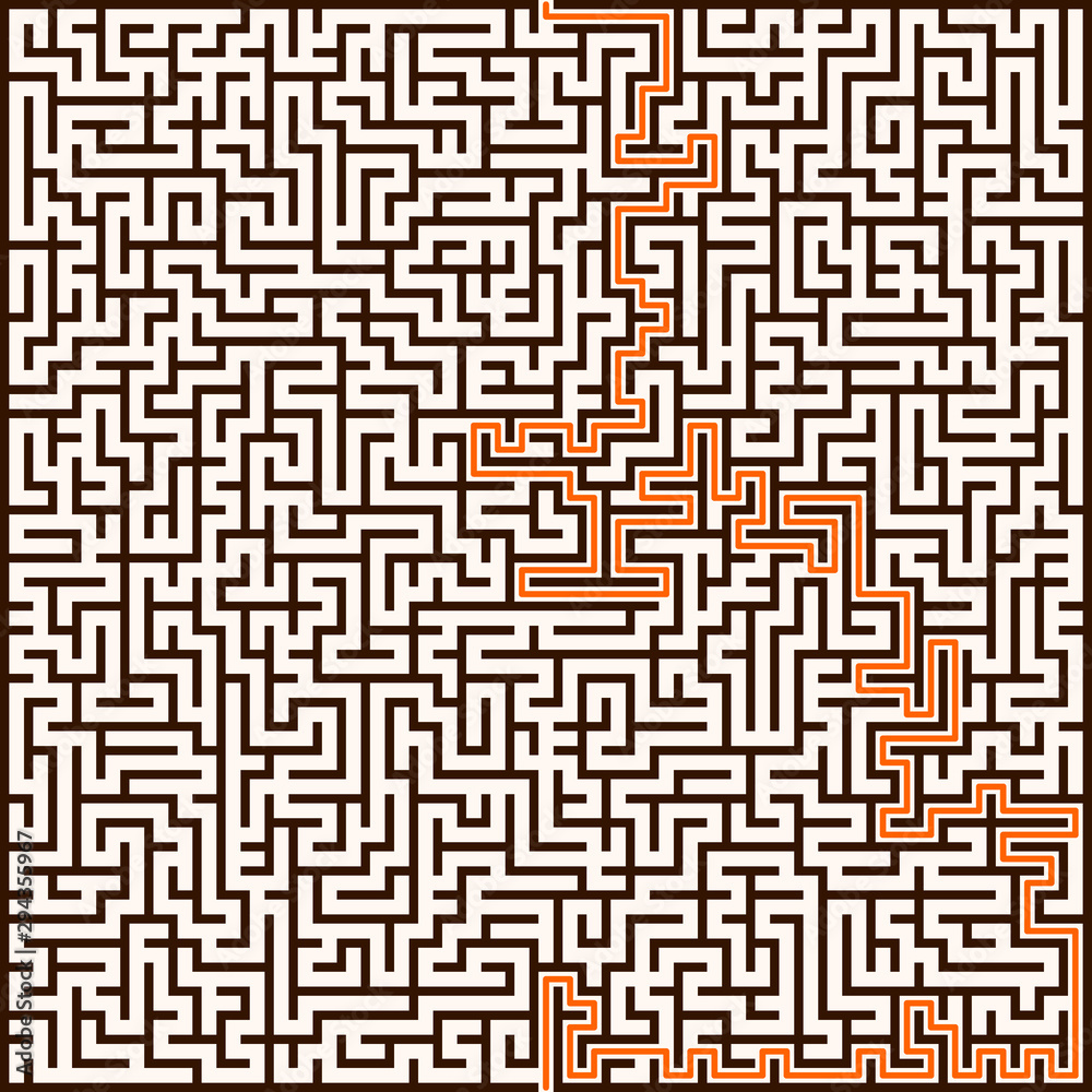 Square maze with solution. Vector illustration.