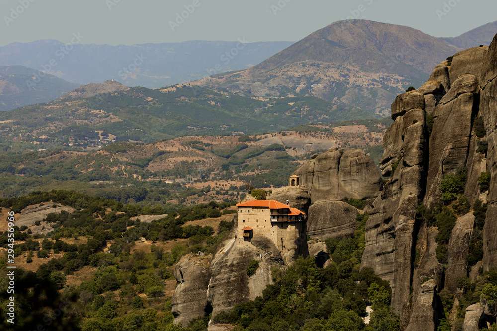 Monastery Meteora Greece. Landscape with monasteries and rock formations in Meteora, Greece.