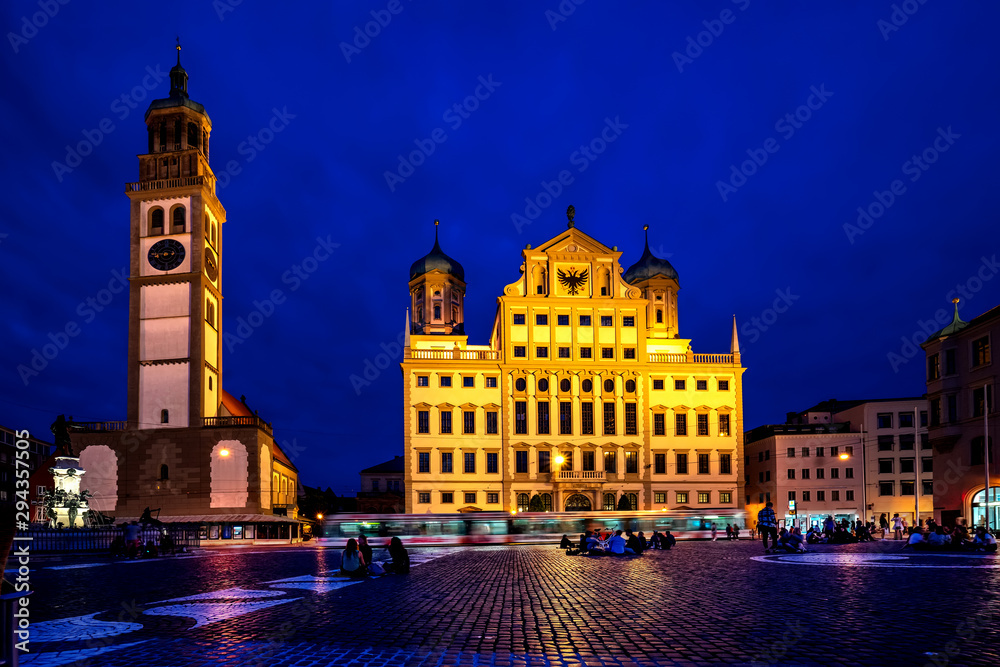 Town Hall Square with Augustus Fountain in front of the Town Hall in the city of Augsburg