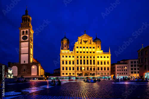Town Hall Square with Augustus Fountain in front of the Town Hall in the city of Augsburg