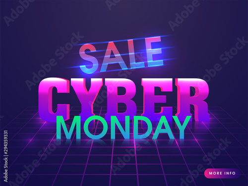Lighting text Cyber Monday Sale on purple grid background for advertisement concept.