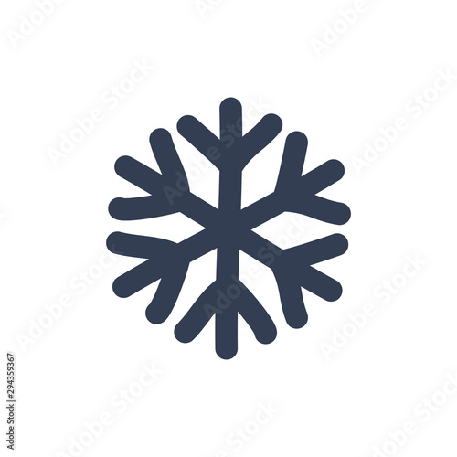 ChSnowflake icon. Black silhouette snow flake sign, isolated on white background. Flat design. Symbol of winter, frozen, Christmas, New Year holiday. Graphic element decoration. Vector illustration