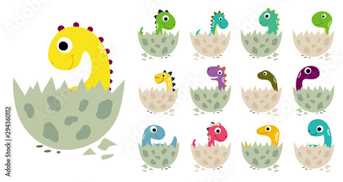 Cute cartoon dinosaurs in eggs collection