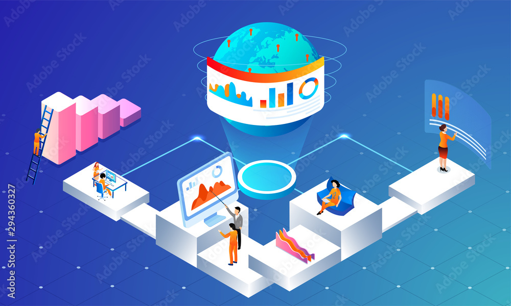 Global Data Analysis concept based web template design, Miniature business people analysis data for company growth or success on shiny blue background. Global Data Analysis concept based web template design, Miniature business people analysis data for company growth or success on shiny blue background.