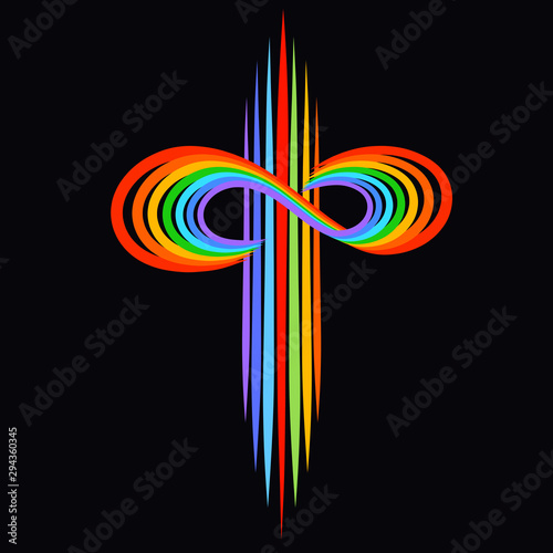 Schilderij op canvas rainbow christian cross with a symbol of infinity