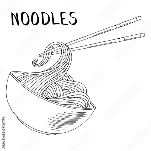 Noodles graphic fast food black white sketch isolated illustration vector