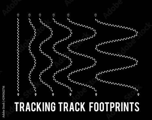 Tracking of human footprints to track walk paths. Silhouette from shoes. Vector illustration