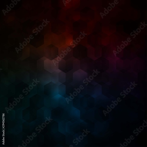 Dark Blue, Red vector pattern with colorful hexagons.