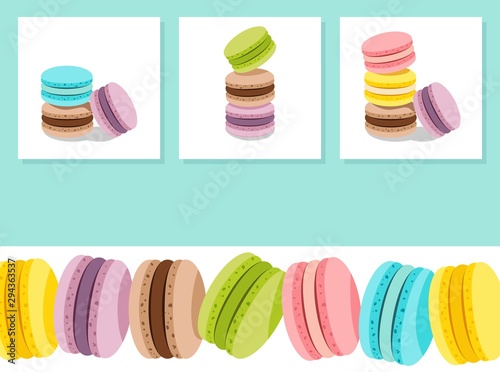 Sweet card with stack of different french cookies macaroons or macarons