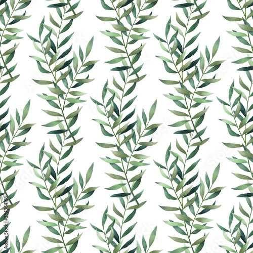 Seamless pattern with green leaves  branches