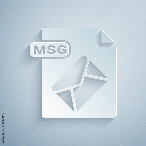 Paper cut MSG file document. Download msg button icon isolated on grey background. MSG file symbol. Paper art style. Vector Illustration