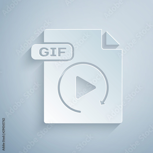 Paper cut GIF file document. Download gif button icon isolated on grey background. GIF file symbol. Paper art style. Vector Illustration