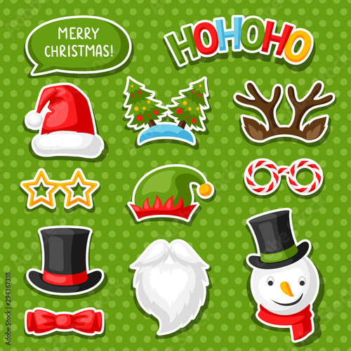 Set of Merry Christmas photo booth stickers.